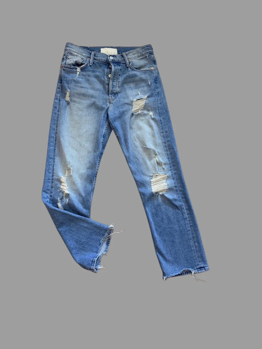 MOTHER Light Blue Distressed Straight-Leg Jeans